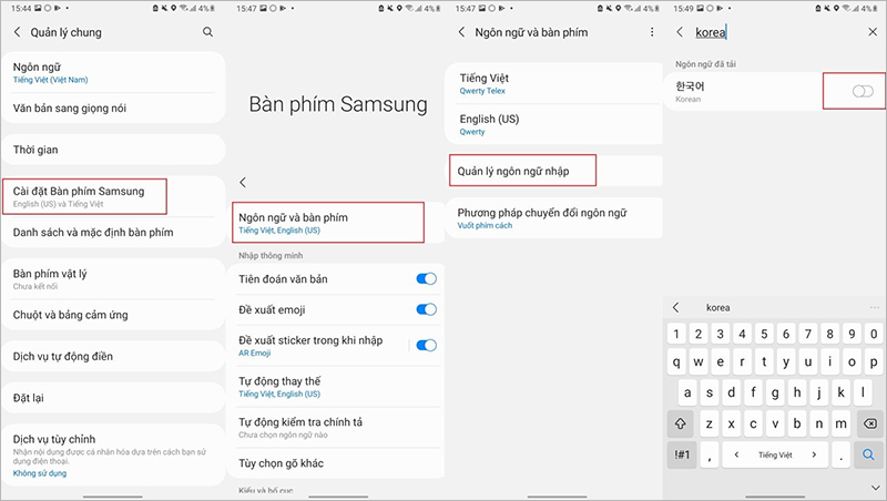 Chọn Cài đặt bàn phím > Ngôn ngữ và bàn phím > Quản lý ngôn ngữ nhập