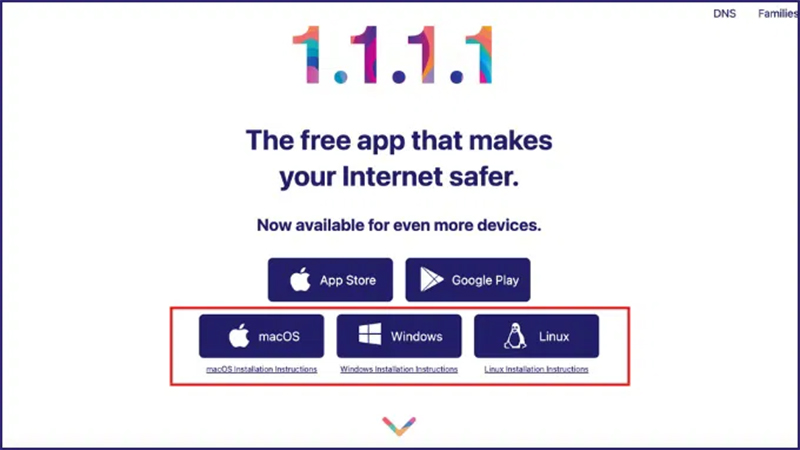 Cài đặt 1.1.1.1 qua app trên máy tính
