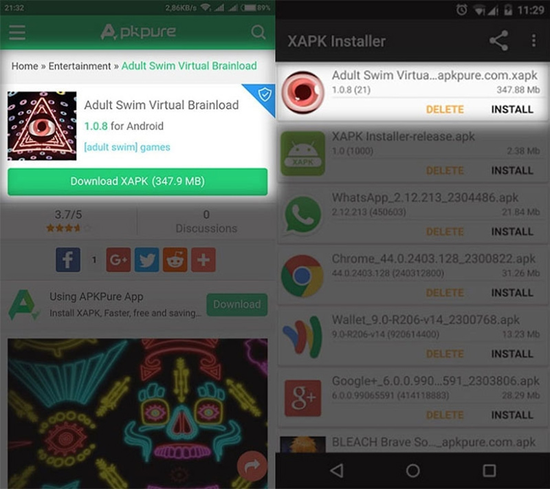 Cài file XAPK bằng ứng dụng APKPure