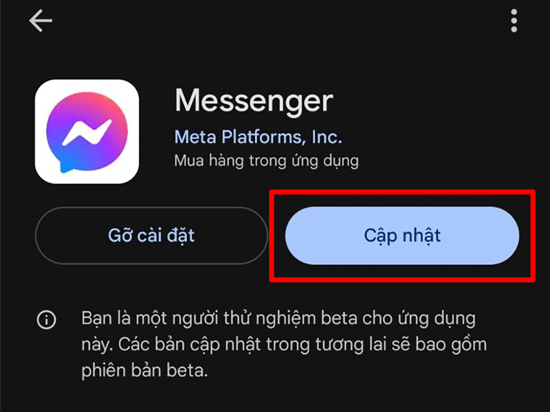 Cập nhật phiên bản Messenger để sửa lỗi không hiện bong bóng chat