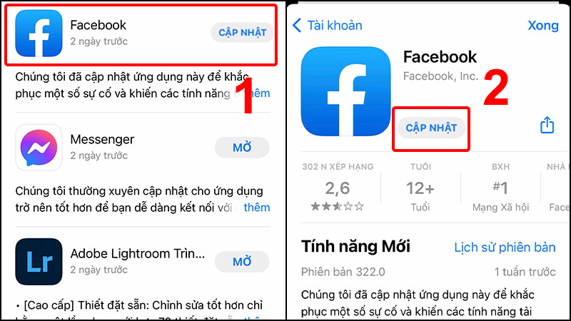 Cập nhật lại ứng dụng để sửa lỗi Facebook chặn tìm kiếm