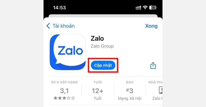 Tiến hành cập nhật Zalo lên phiên bản mới để sửa lỗi