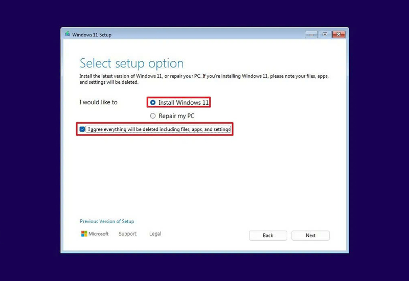 Chọn phiên bản Windows 11 phù hợp và chấp nhận điều khoản