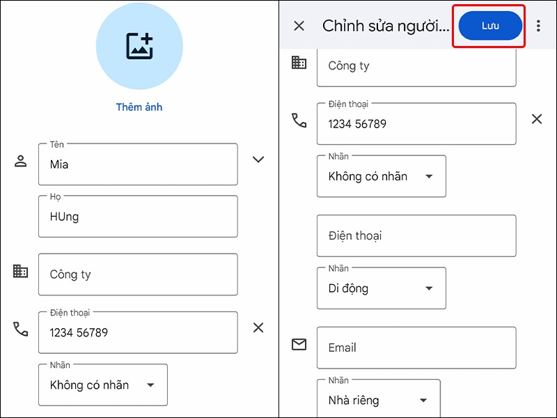 Chỉnh sửa danh bạ Gmail