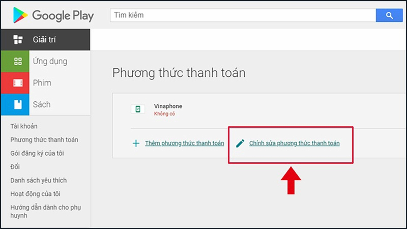 Sửa phương thức thanh toán trên Google Play