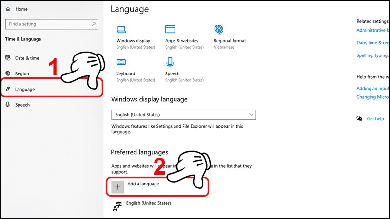 Nhấn vào mục Add a preferred language