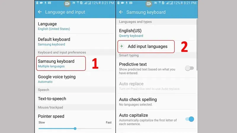 Chọn Samsung keyboard rồi chọn Add input languages