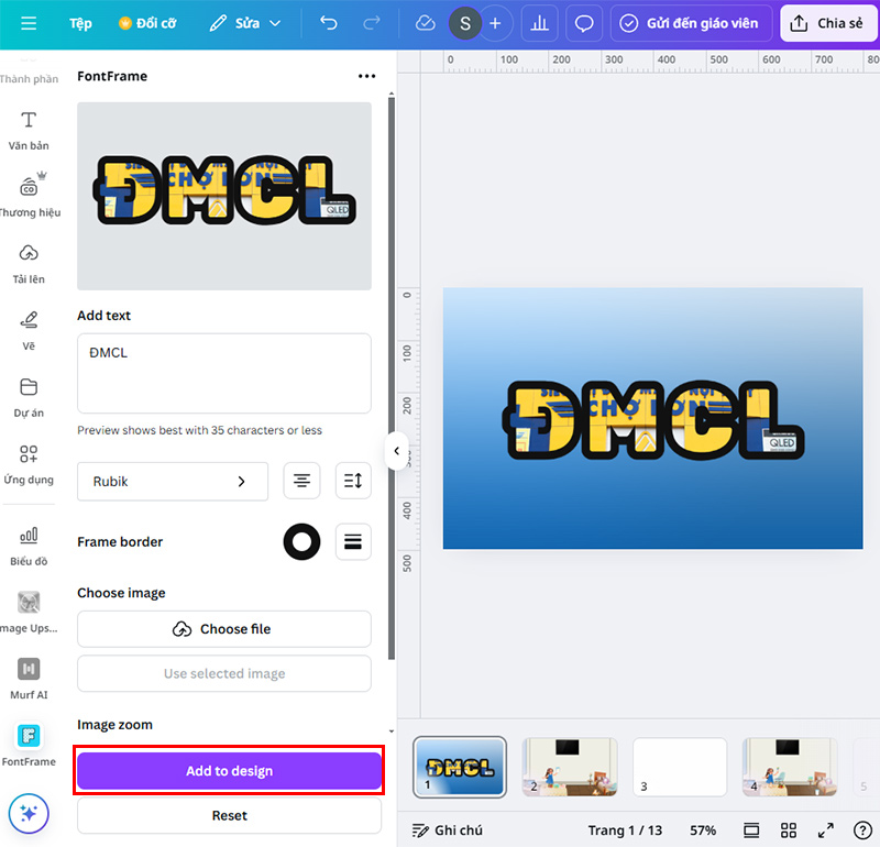 Chọn “Add to Design” để thêm phần chữ đã thiết kế vào hình ảnh