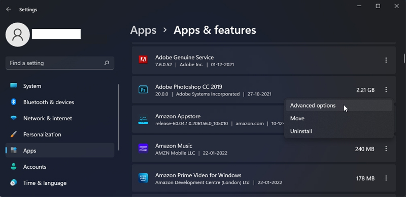 Khởi chạy Settings và chọn Apps