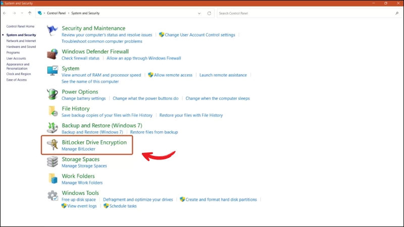 Nhấn chọn BitLocker Drive Encryption