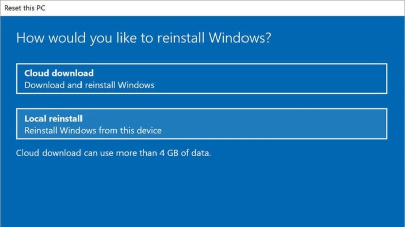 Chọn cách cài đặt lại Windows