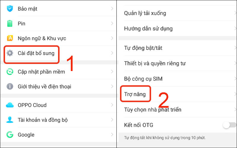 Chọn mục Trợ năng tại giao diện Cài đặt bổ sung