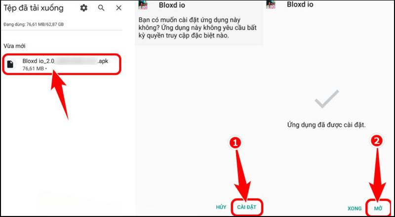 Mở file APK vừa tải