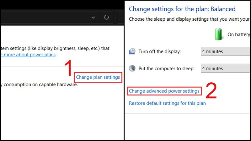 Chọn Change plan settings trong Power Options để tiến hành xả pin