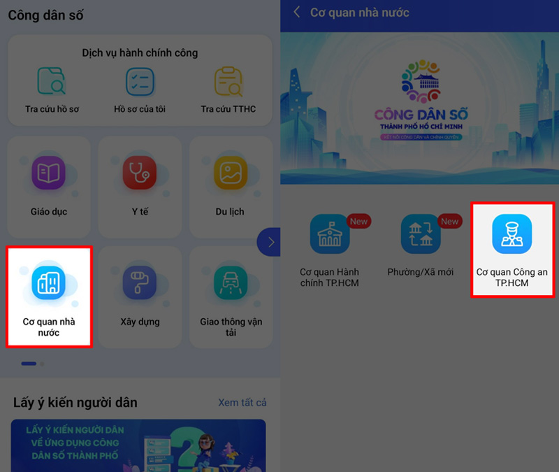 Nhấn vào mục Cơ quan Công an TP.HCM 