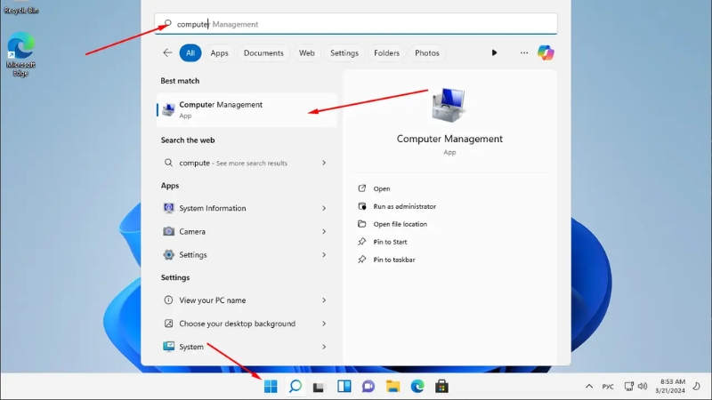Ấn chọn Computer Management