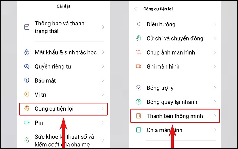 Chọn Thanh bên thông minh tại giao diện Công cụ tiện lợi