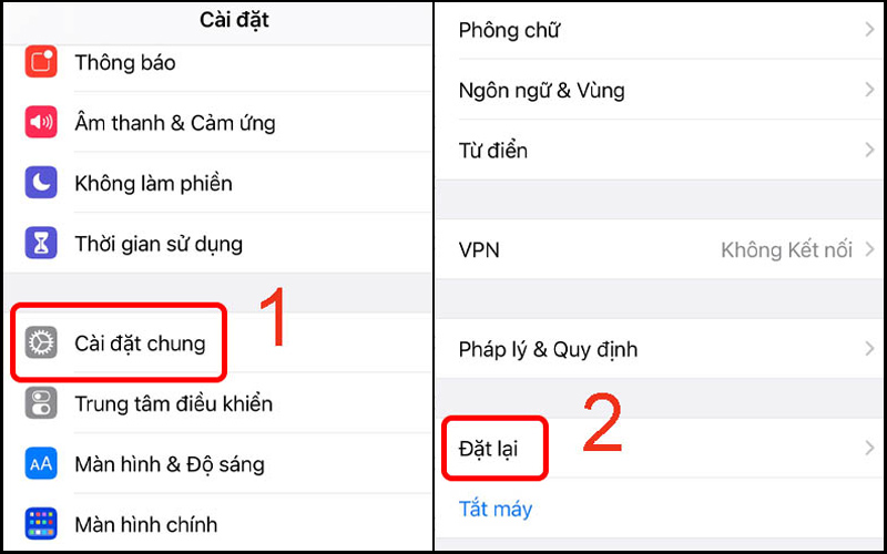 Nhấn vào Cài đặt chung và chọn Đặt lại