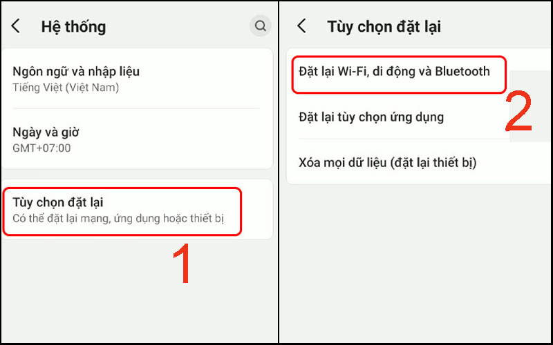 Nhấn vào mục Đặt lại Wi-Fi, di động và Bluetooth