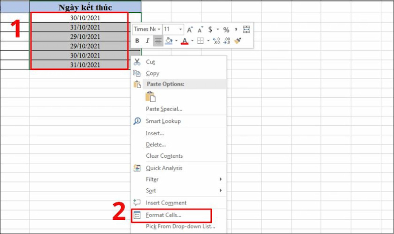 Nhấn vào mục Format Cells