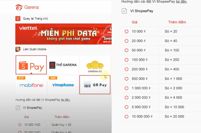 Chọn hình thức thanh toán thẻ game qua ShopeePay