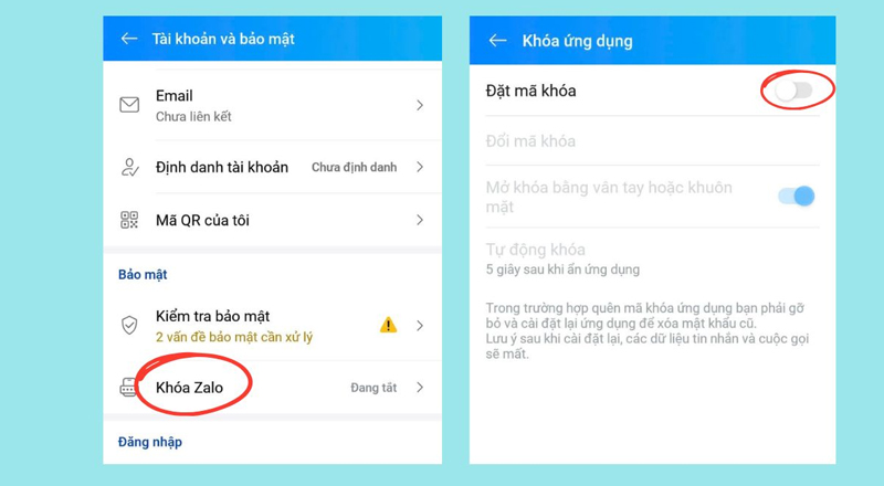 Kéo thanh gạt của mục Đặt mã khóa sang phải để bật nó lên