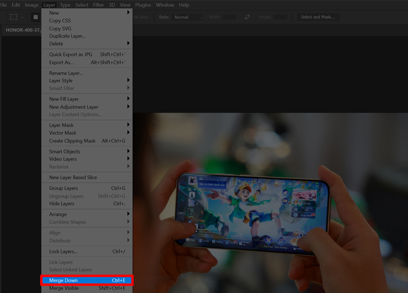 Gộp layer xuống dưới trong Photoshop