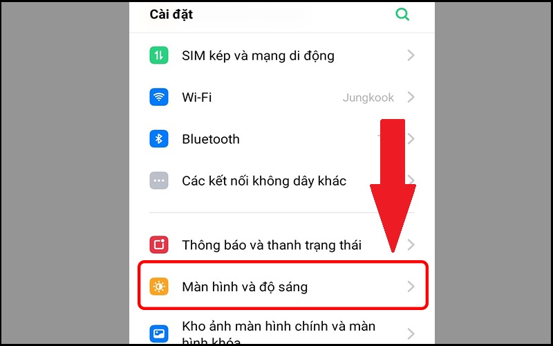 Mở ứng dụng Cài đặt, chọn Màn hình và độ sáng
