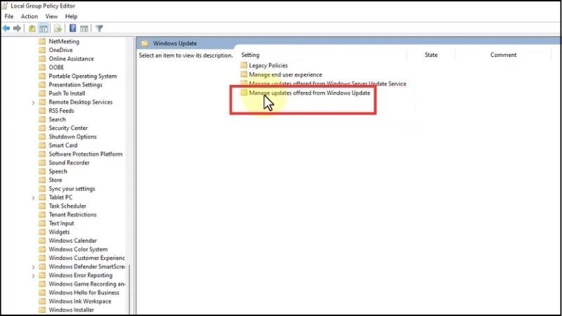 Chọn vào Manage updates offered from Windows Update
