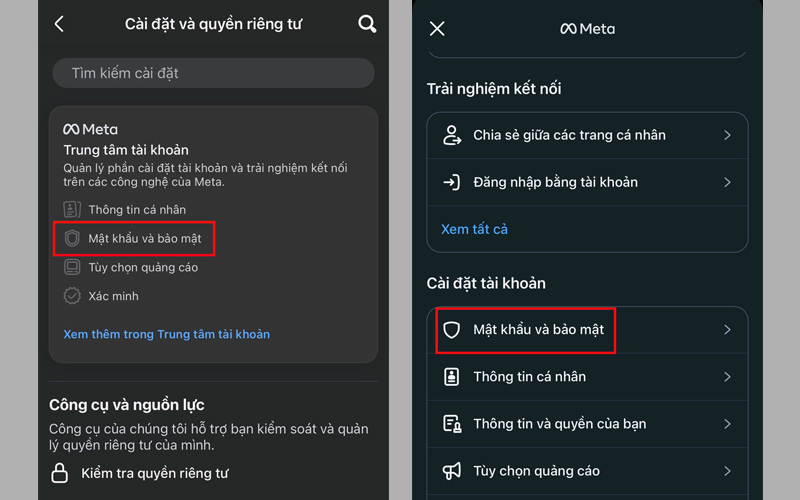 Chọn Mật khẩu và bảo mật