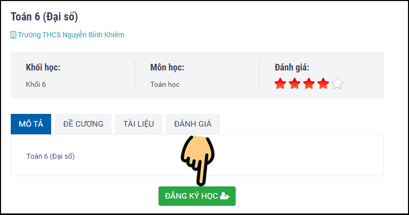 Nhấn vào mục Đăng ký học để bắt đầu học