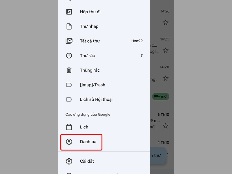 Chọn mục Danh bạ trong Gmail 