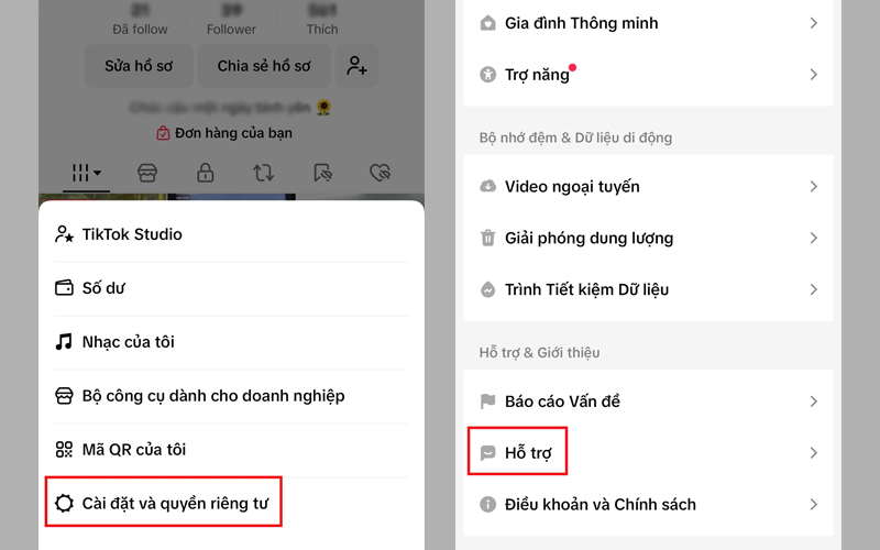 Chọn Cài đặt và quyền riêng tư, nhấn vào mục Hỗ trợ