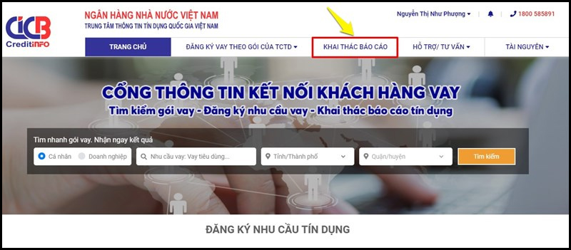 Sau khi đăng nhập chọn Khai thác báo cáo
