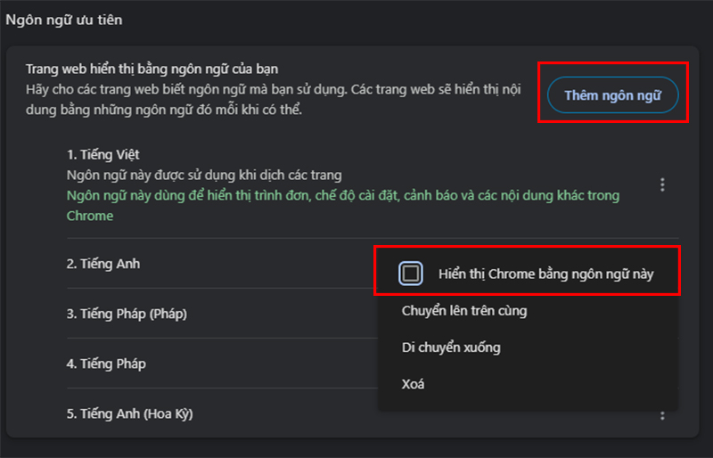 Chọn ngôn ngữ mà bạn muốn đổi