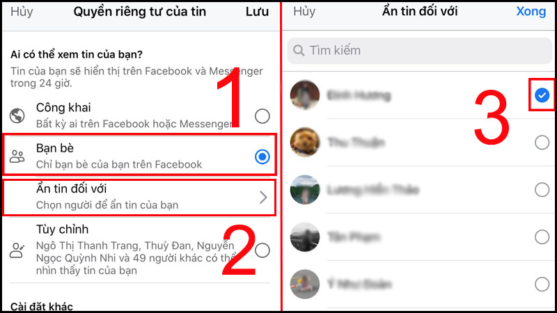 Trong danh sách bạn bè chọn vào người muốn chặn xem story Facebook