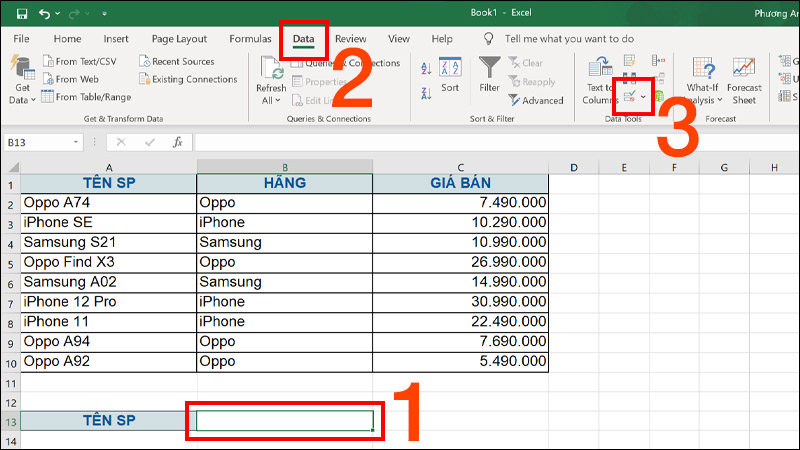 Truy cập vào thẻ Data trên thanh công cụ và chọn Data Validation
