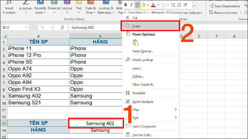 Copy ô đã thiết lập Drop List trong Excel