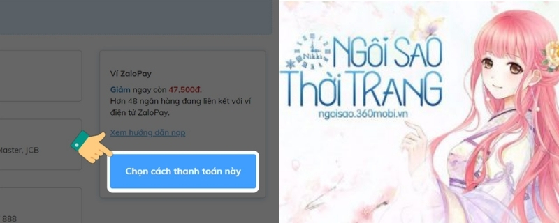 Chọn phương thức thanh toán để nạp Ngôi Sao Thời Trang