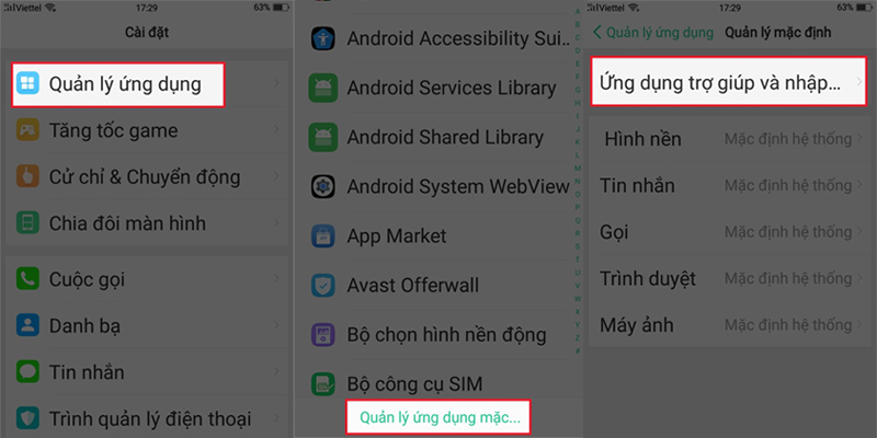 Trong Cài đặt chọn Quản lý ứng dụng mặc định