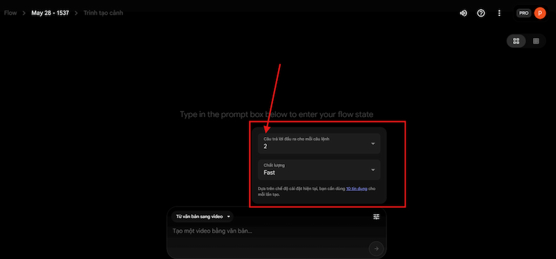 Tùy chọn số video và chất lượng video muốn tạo