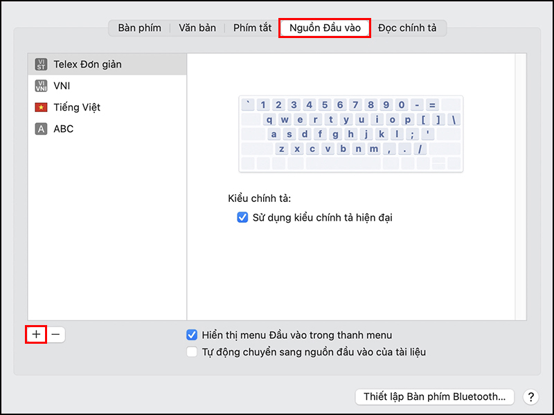 Chọn tab Input Sources (Nguồn đầu vào)