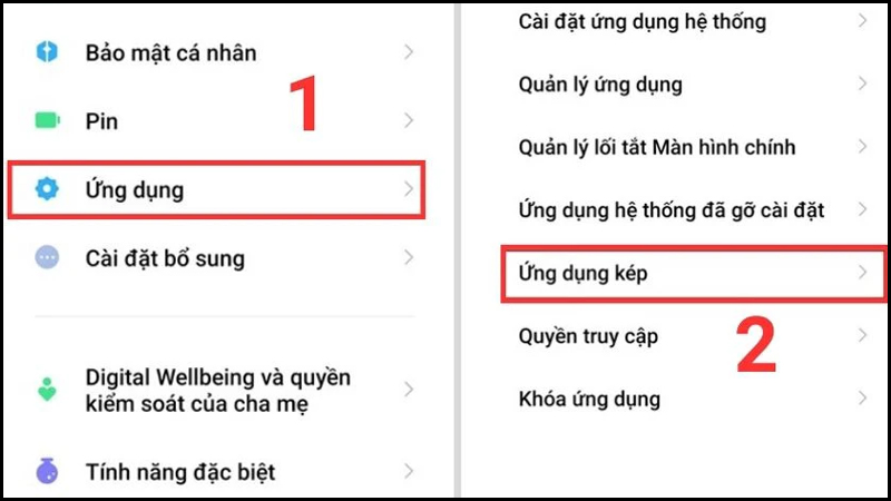 Trên điện thoại Xiaomi chọn vào Ứng dụng kép