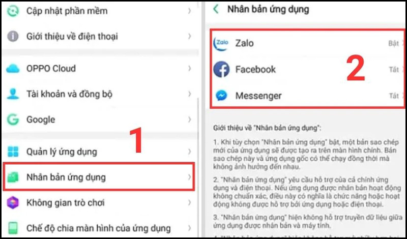 Nhân bản ứng dụng trên điện thoại Vivo
