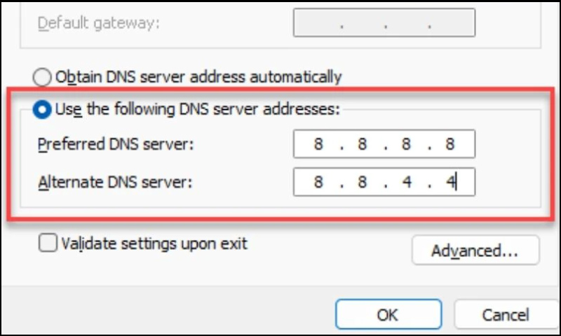 Nhập DNS mới và nhấn OK để lưu lại