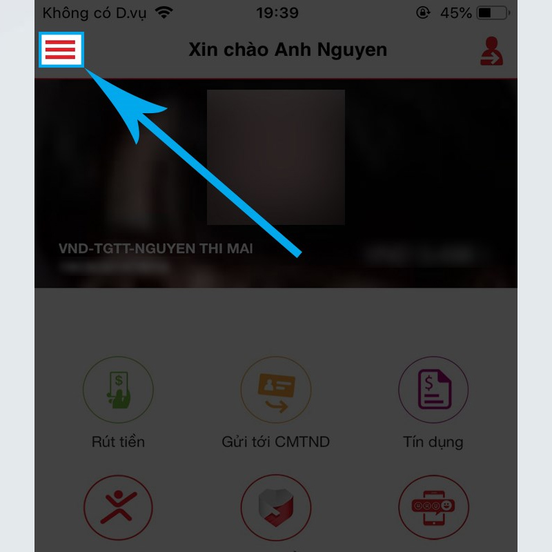 Mở Cài đặt bằng cách nhấn vào biểu tượng dấu ba gạch ở màn hình