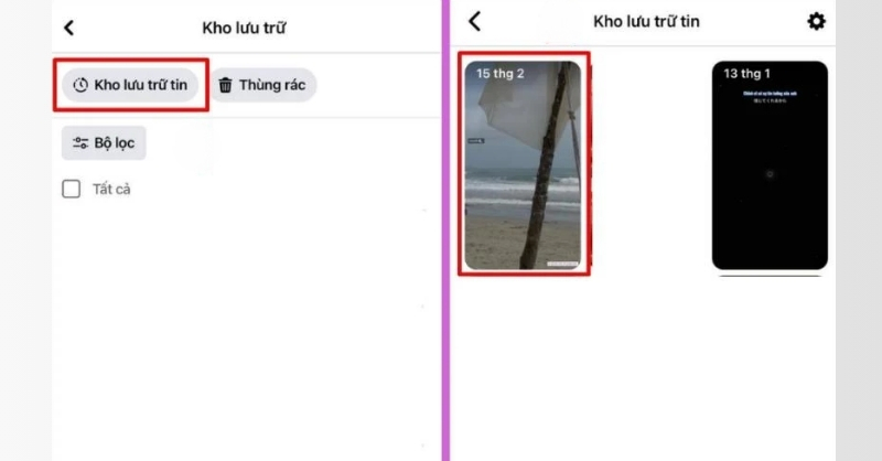 Chọn vào story muốn thêm vào tin nổi bật