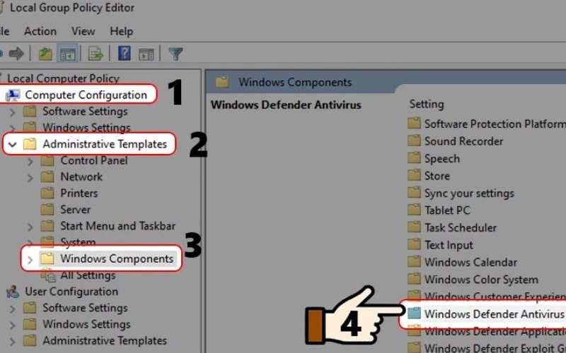 Điều hướng đến mục Windows Defender