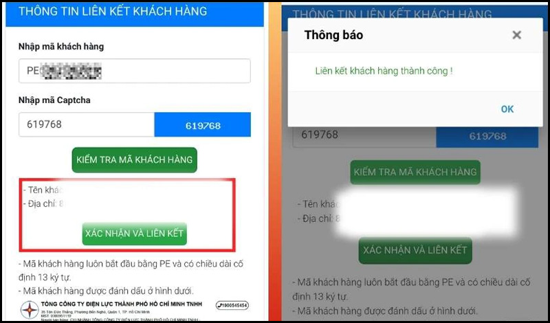 Xác nhận liên kết để hoàn tất đăng ký nhận thông báo tiền điện trên Zalo