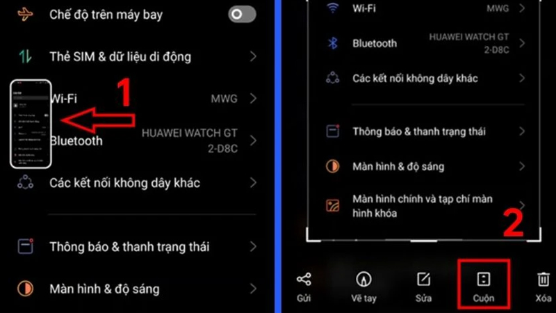 Chọn Cuộn và kéo đến vị trí cần chụp